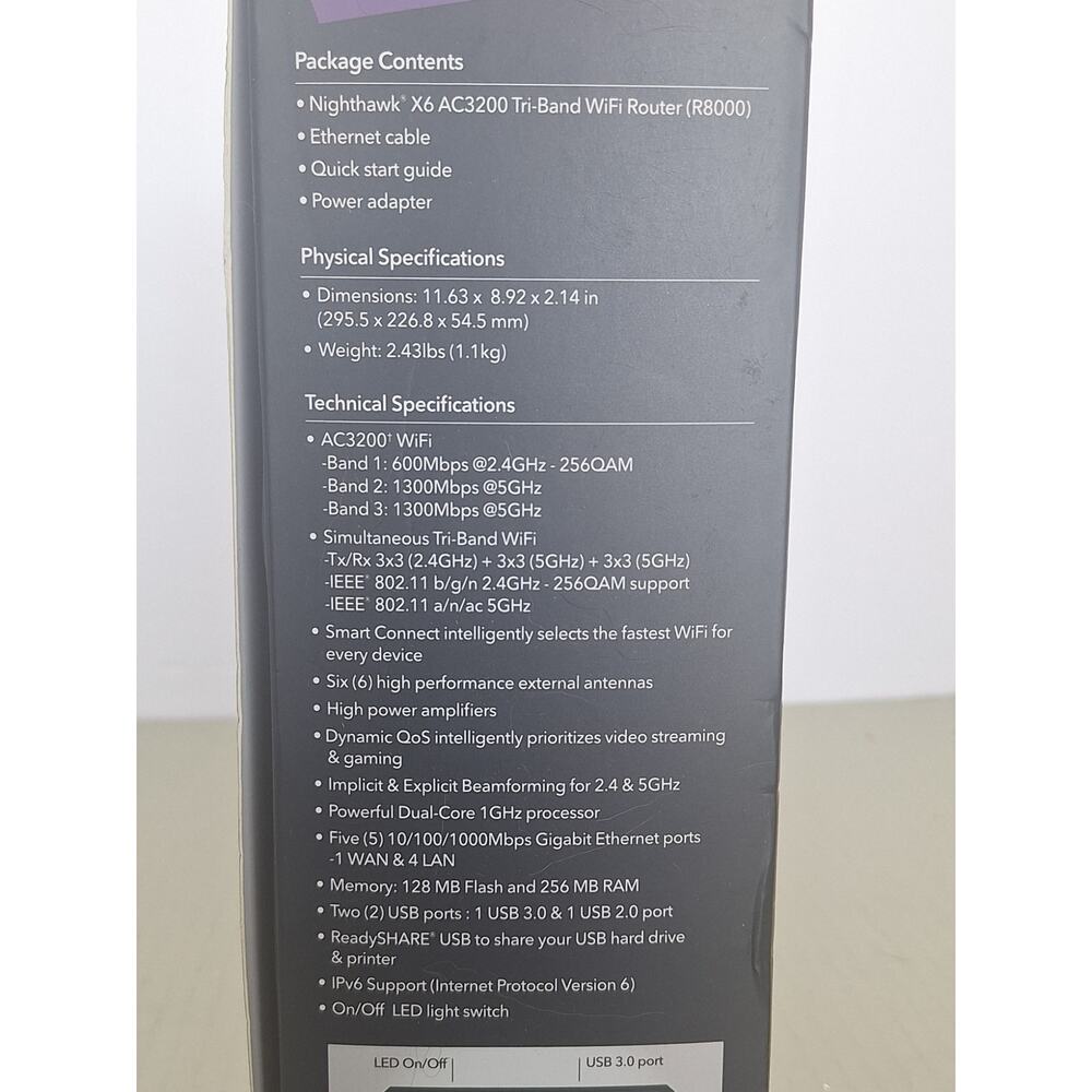 NETGEAR Nighthawk X6 AC3200 Tri-Band WiFi Router R8000 Tested w/ Box NM - Picture 6 of 8